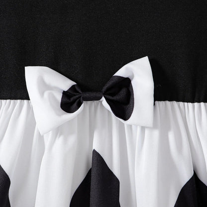 Black Korean-style princess dress with cartoon pattern and long sleeves for girls