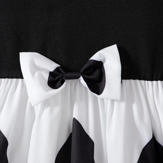 Black Korean-style princess dress with cartoon pattern and long sleeves for girls