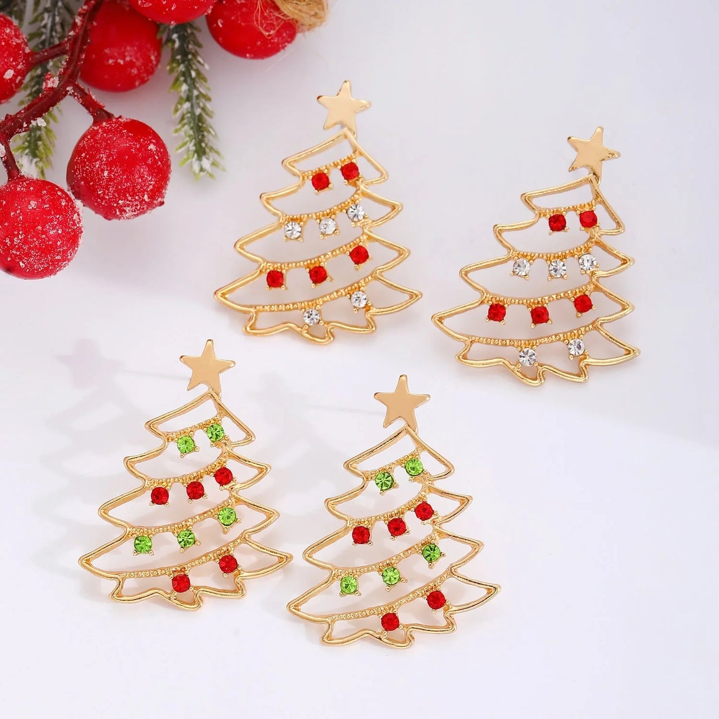 Colorful Zircon Christmas Tree Earrings for Women - Festive Holiday Jewelry