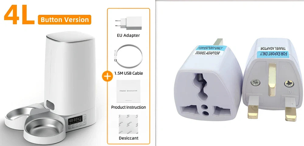 ROJECO white automatic pet feeder with stainless steel bowl and digital control panel