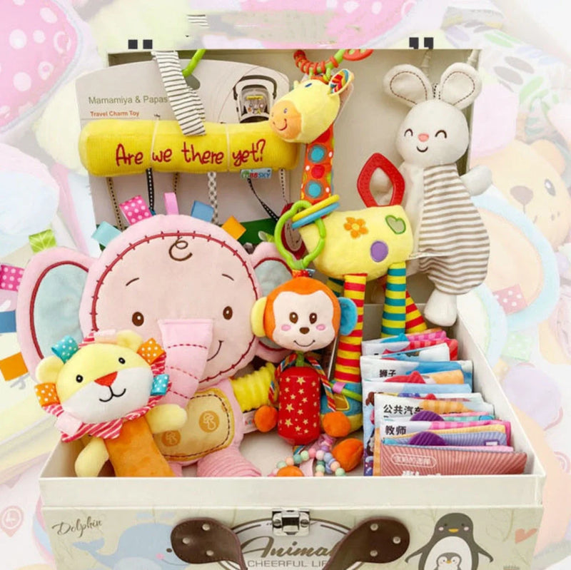 Creative Cartoon Children's Plush Toys Suit: Soft Plush Toy Set for Infants 0-3 Years Old with Emotion, Vision, and Grip Strength Training Benefits