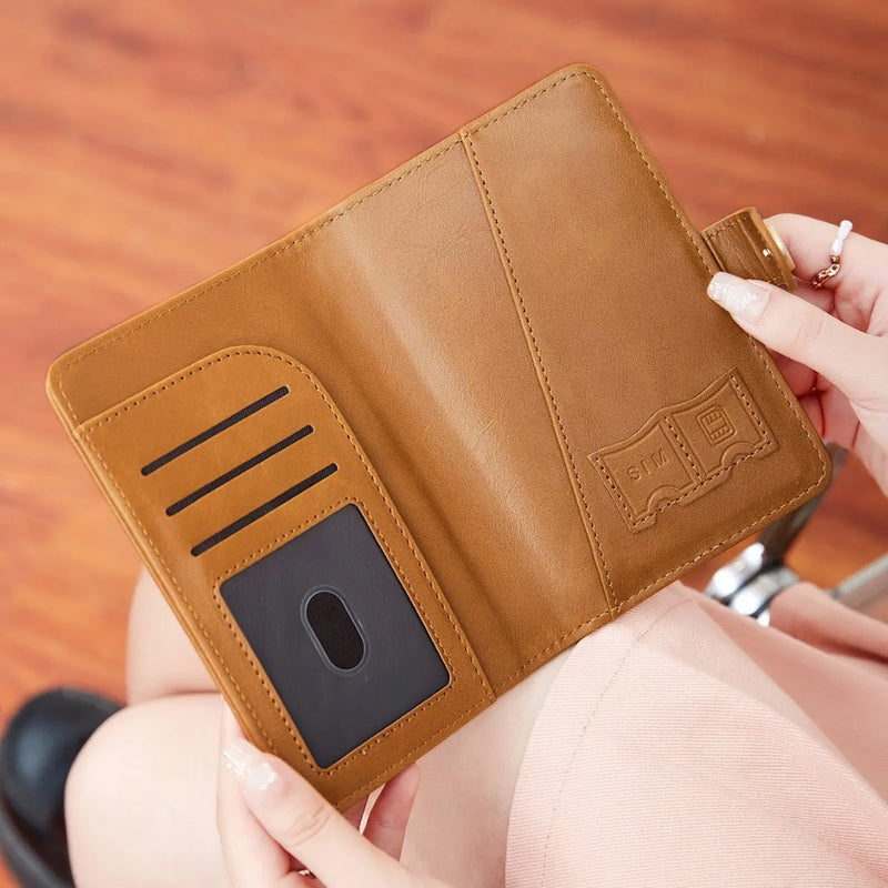 Passport holder and document organiser made from PU leather with an anti-theft RFID blocking function, featuring a simple urban style with sewing line detailing and available in nine colours including black, coffee, and sapphire blue.