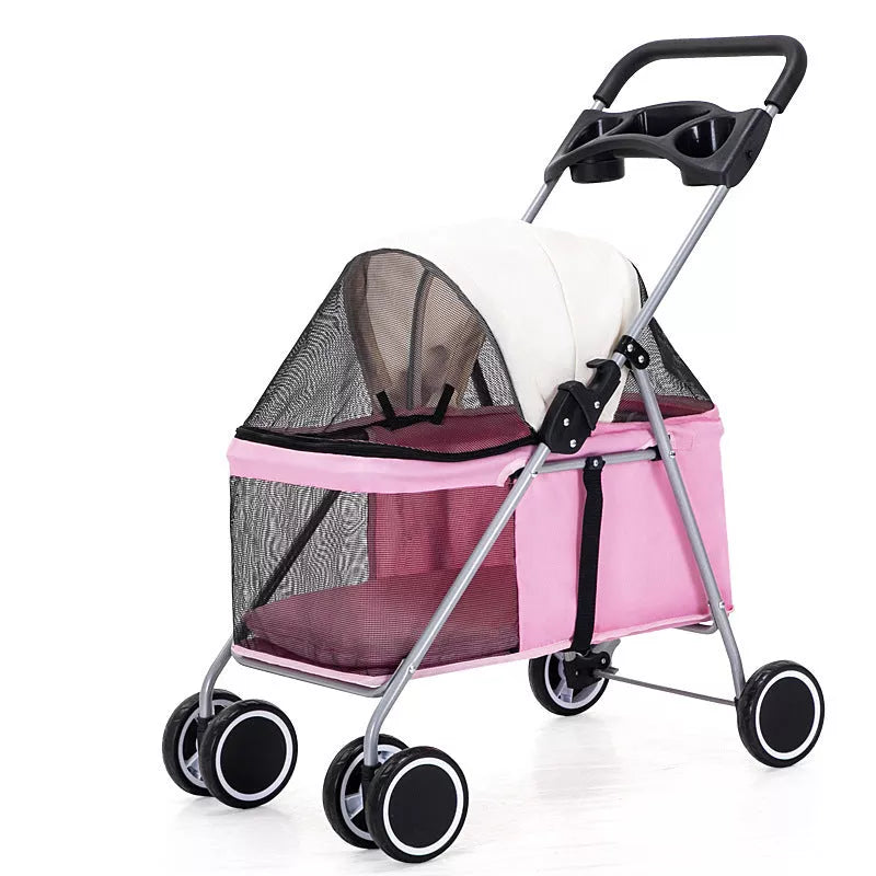 Lightweight folding pet stroller for cats, dogs, and rabbits in multiple colors