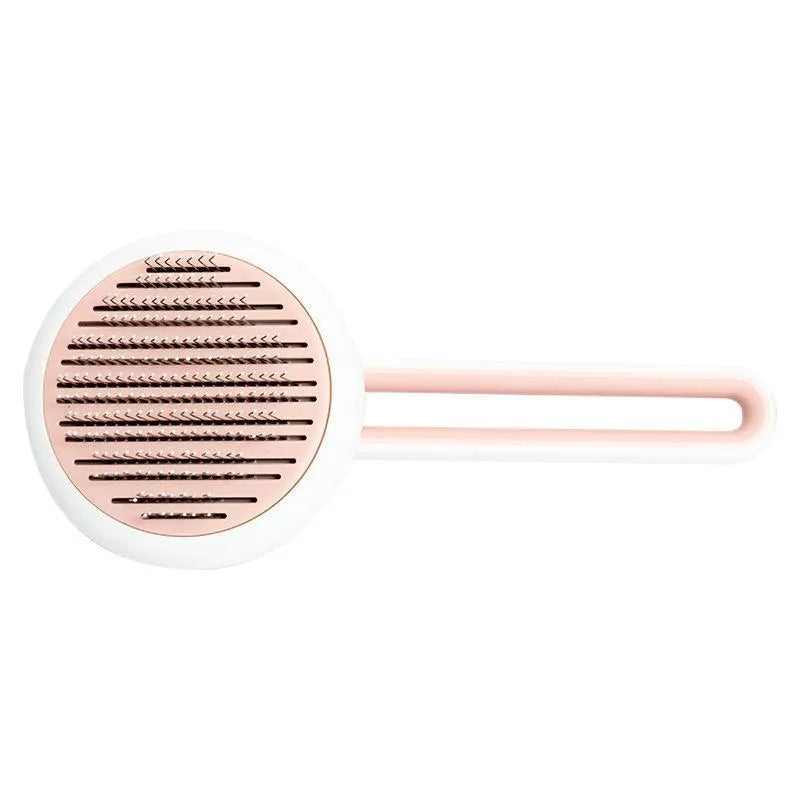Automatic pet grooming comb with stainless steel pins and hair release button in candy colours