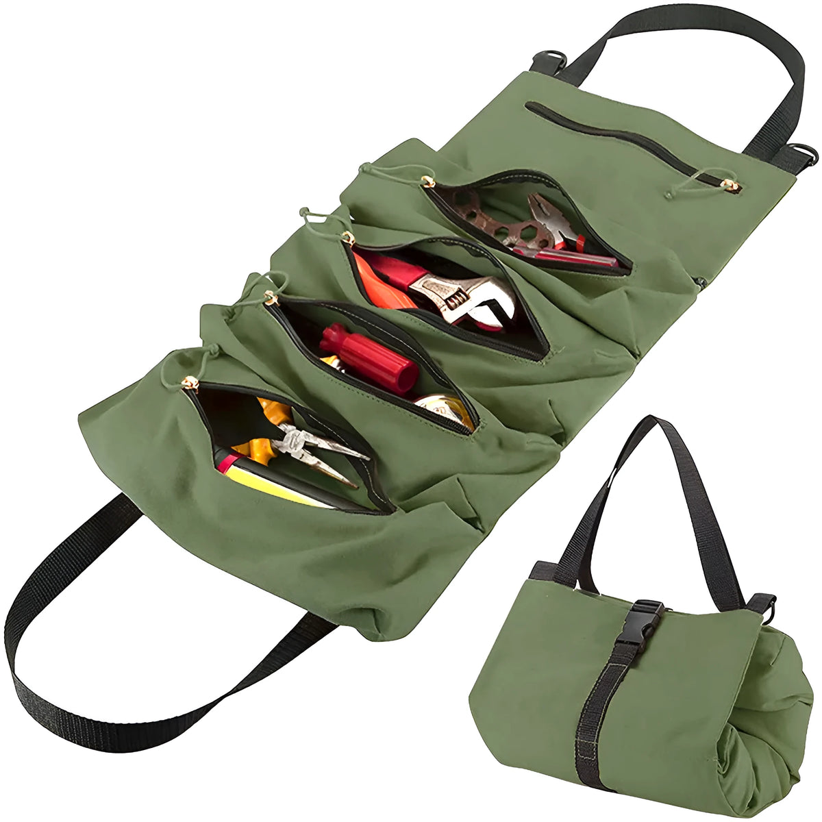 Super Roll Tool Roll Oxford cloth roll-up tool bag in Khaki, Army Green, or Black with 40KG weight bearing