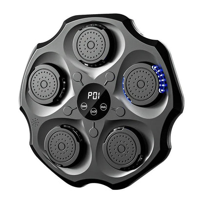 Black hanging boxing wall target with Bluetooth connectivity and included gloves for home fitness training
