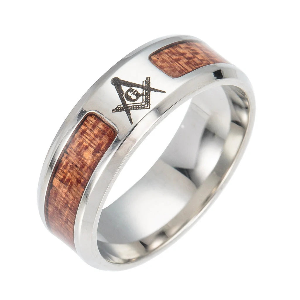 Handcrafted stainless steel Celtic Tree of Life wedding ring with wood inset