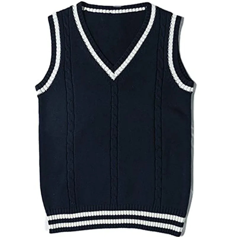 Women's slim fit V-neck knitted waistcoat sweater with striped stitching in acrylic fabric