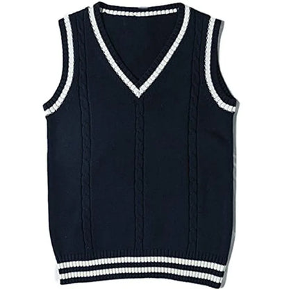 Women's slim fit V-neck knitted waistcoat sweater with striped stitching in acrylic fabric