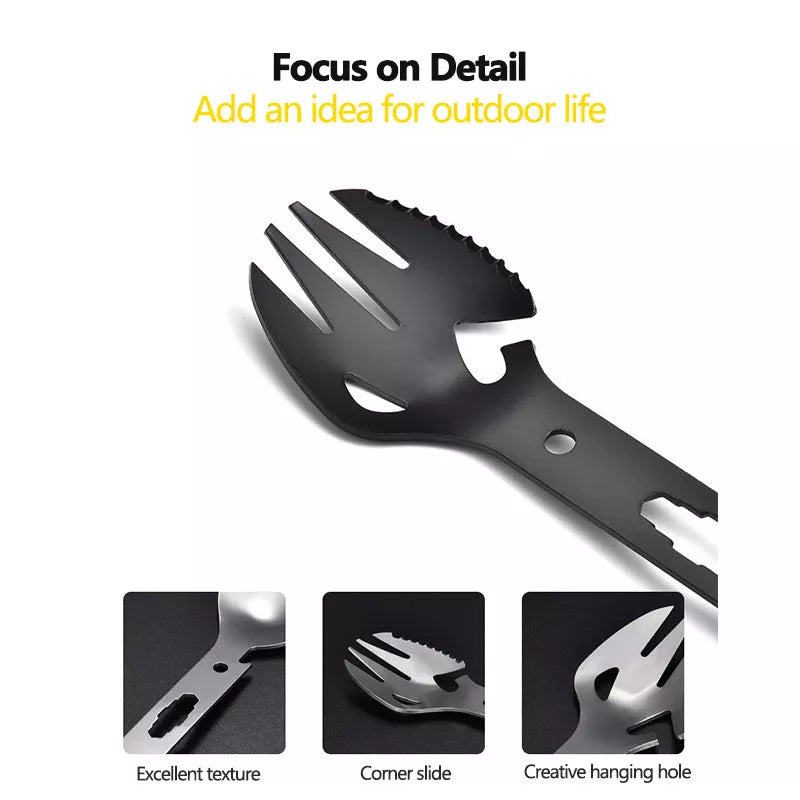 Stainless steel multifunctional fork spoon with bottle opener for outdoor adventures