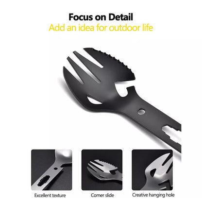 Stainless steel multifunctional fork spoon with bottle opener for outdoor adventures