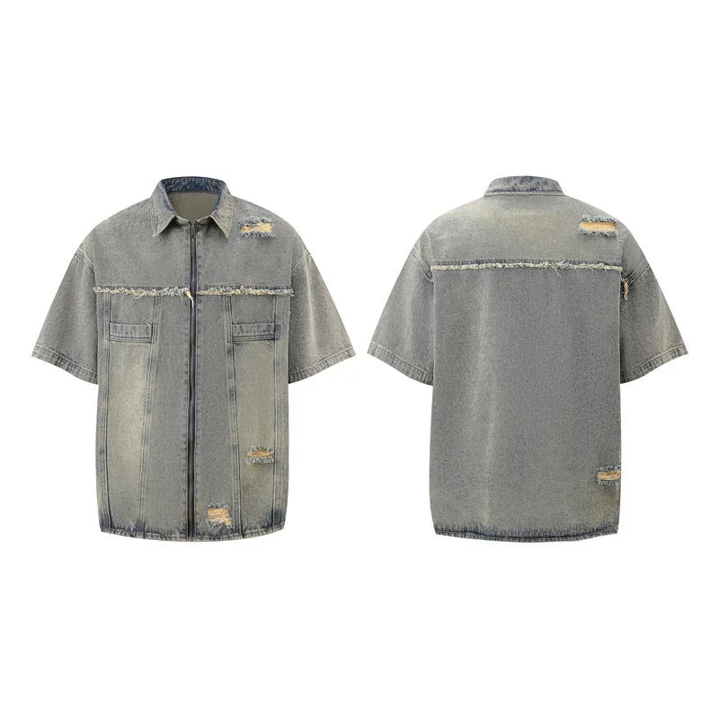 Denim overall suit set with loose fit street style design in matching top and trousers
