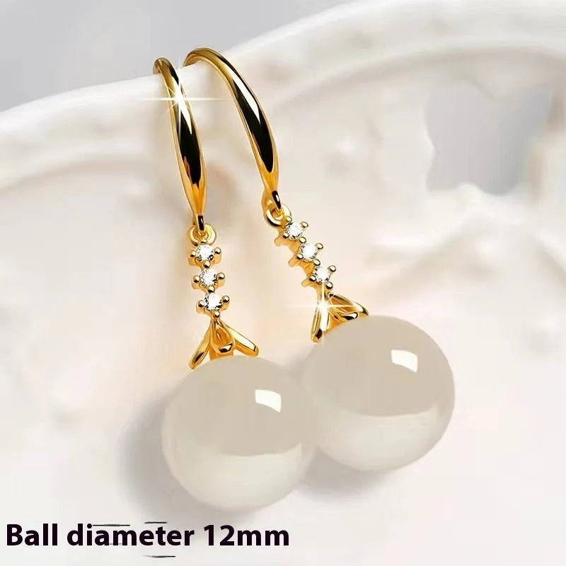 Elegant silver-tone earrings with green agate gemstones for women