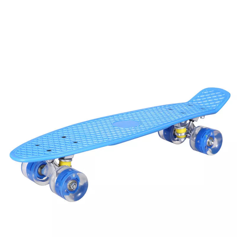 Fashion Creative Personality Four-wheel Skateboard in blue with flashing wheels