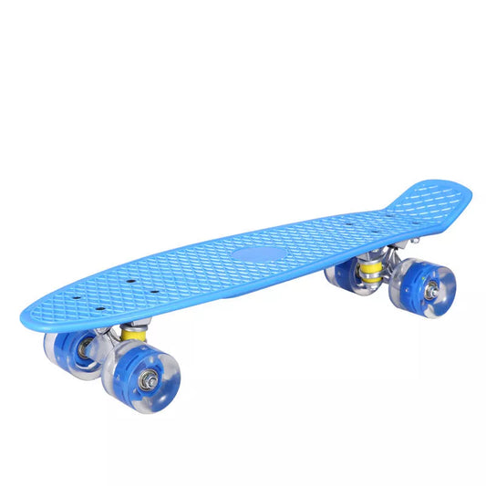 Fashion Creative Personality Four-wheel Skateboard in blue with flashing wheels