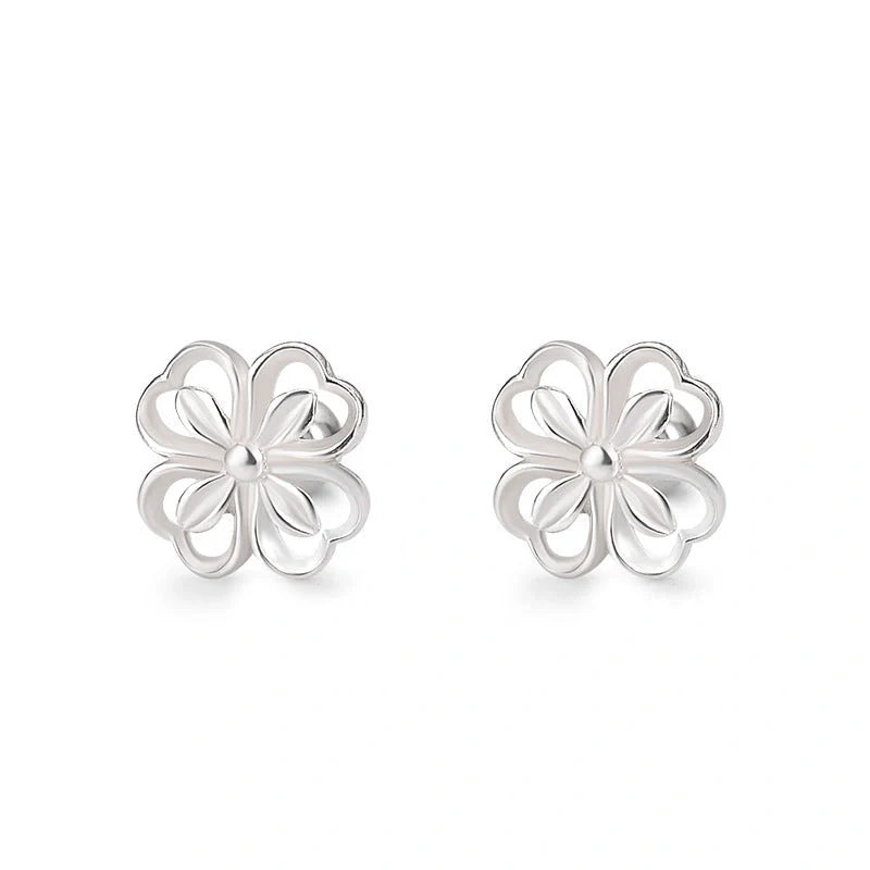 Elegant floral sterling silver stud earrings with screw-back closure for all-day wear
