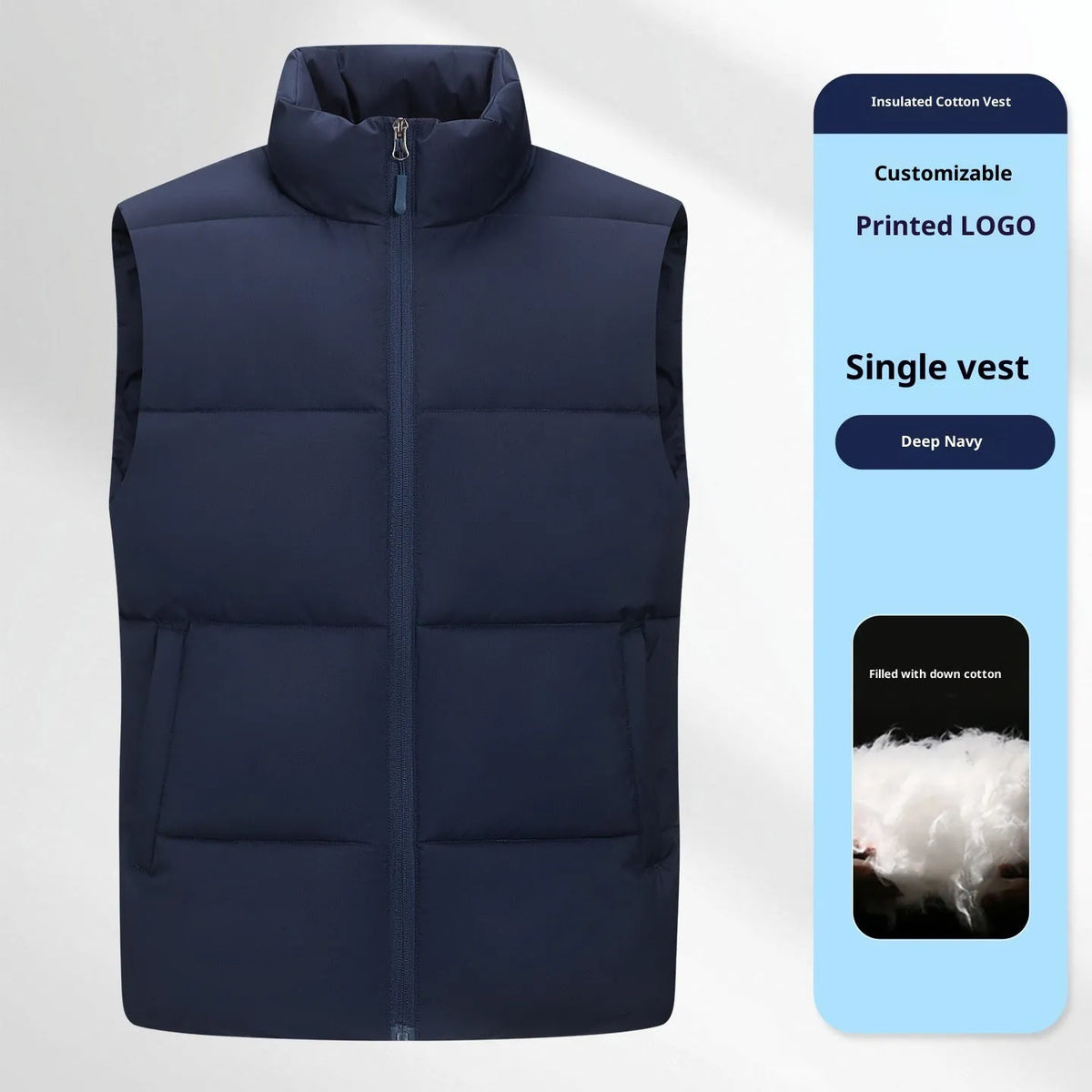 Men's soft shell down cotton work vest in black, red, or deep purple blue, sizes L to 5XL.