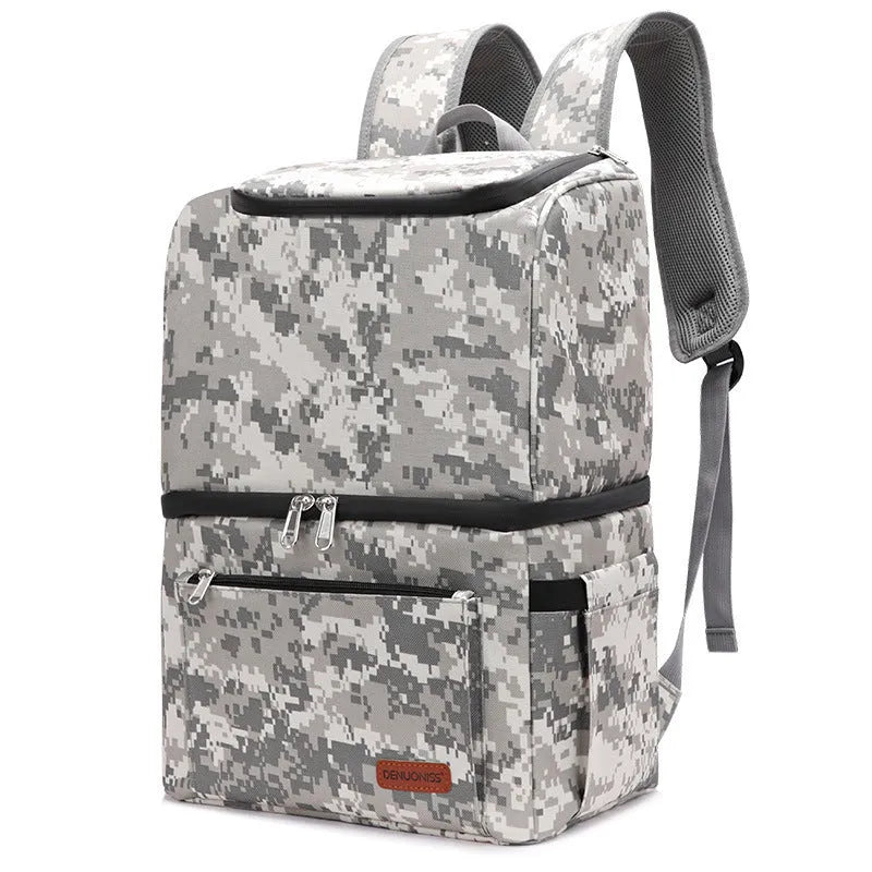 Blue insulated cooler backpack with shoulder straps and top handle