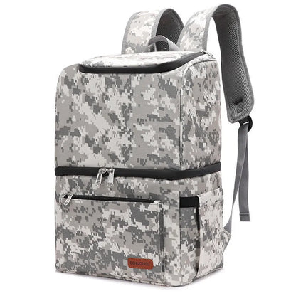 Blue insulated cooler backpack with shoulder straps and top handle