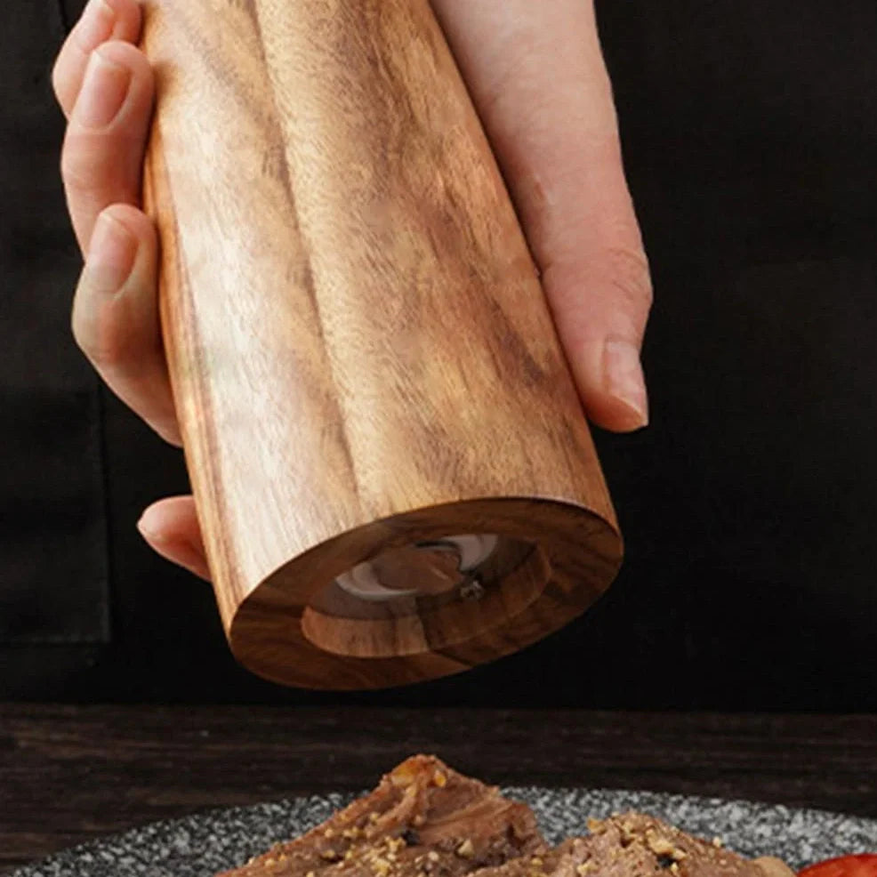 Ceramic and acacia wood solid seasoning grinder in 5-inch and 8-inch size options