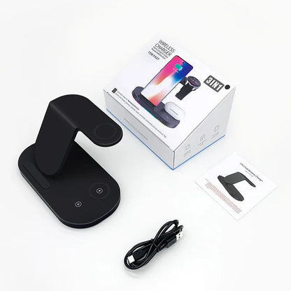 Black and white 15W three-in-one wireless charger with Type-C interface