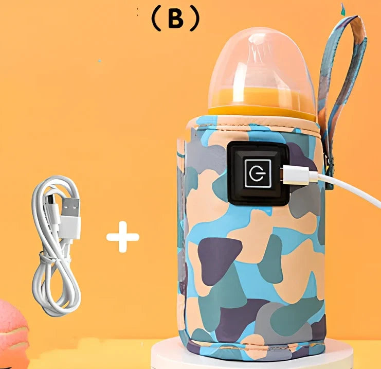 Portable milk bottle warmer with cloth cover and heating element for 55-75mm bottles