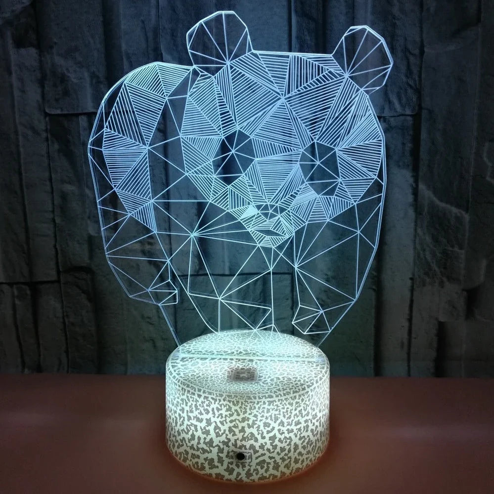 Panda LED night light with colourful 3D acrylic design and remote control