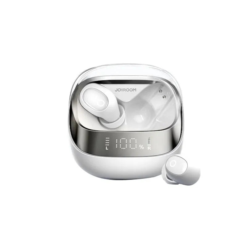 Wireless in-ear Bluetooth headset in Dawn White colour with charging case and USB cable