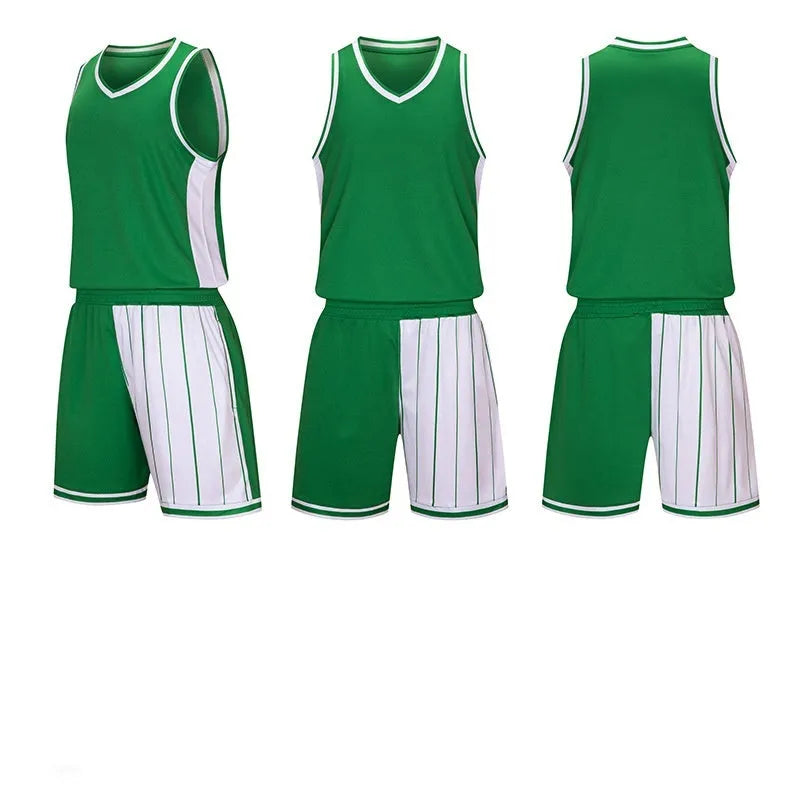 Basketball training suit with quick-drying fabric in grass green, dream blue, red, or sapphire blue, sizes M to 6XL