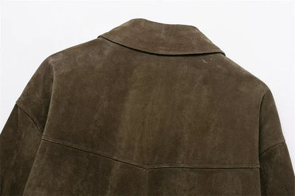 Women's picture colour PU jacket coat in a Japanese Korean casual style, shown on a hanger.