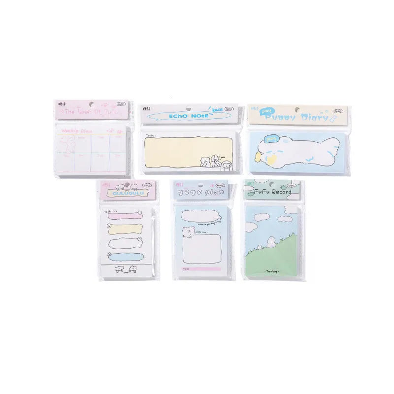 Cartoon character sticky notes in six themes with three size options on writable paper