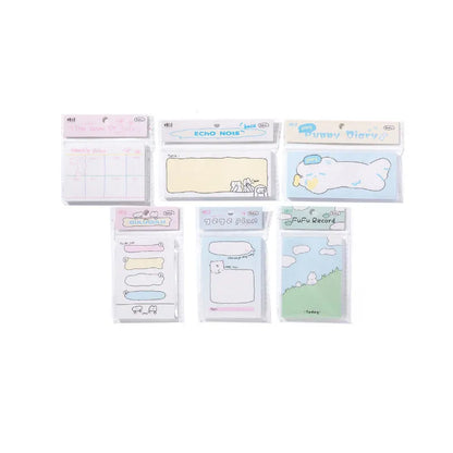 Cartoon character sticky notes in six themes with three size options on writable paper