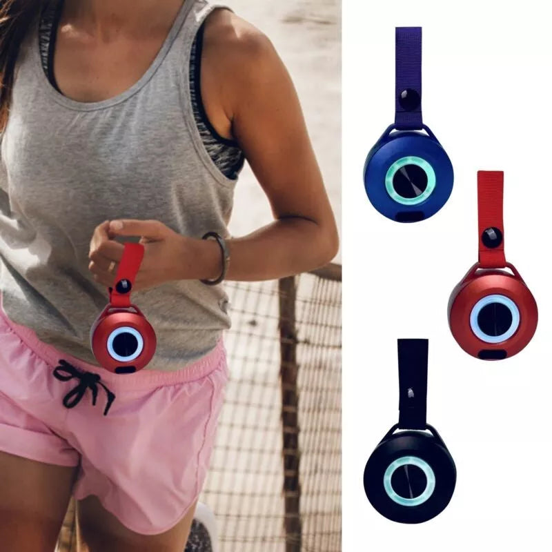 Portable Bluetooth speaker with colored lights and waterproof design