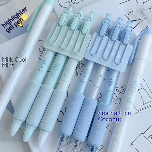 Double-headed fluorescent pen with 0.5mm tip for calligraphy practice, plastic construction, includes 4 pens