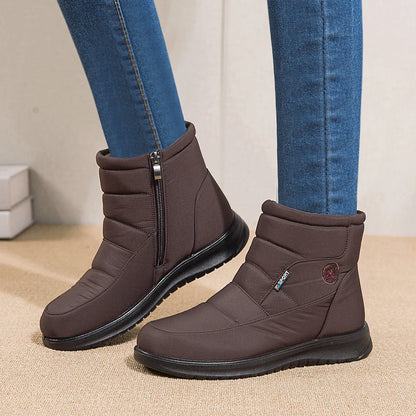 Women's waterproof non-slip winter ankle boots in red, black, and brown