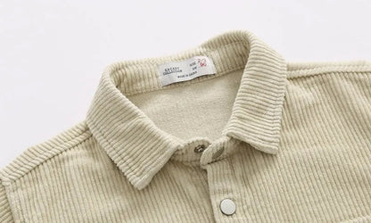 Boys' cotton long sleeved shirt in beige and grey, sizes 90cm to 130cm, casual top with round neck
