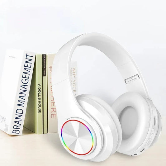 Wireless Bluetooth gaming headphones with 7-color LED lights, comfortable over-ear design, and high-quality 40mm speakers for an immersive audio experience.