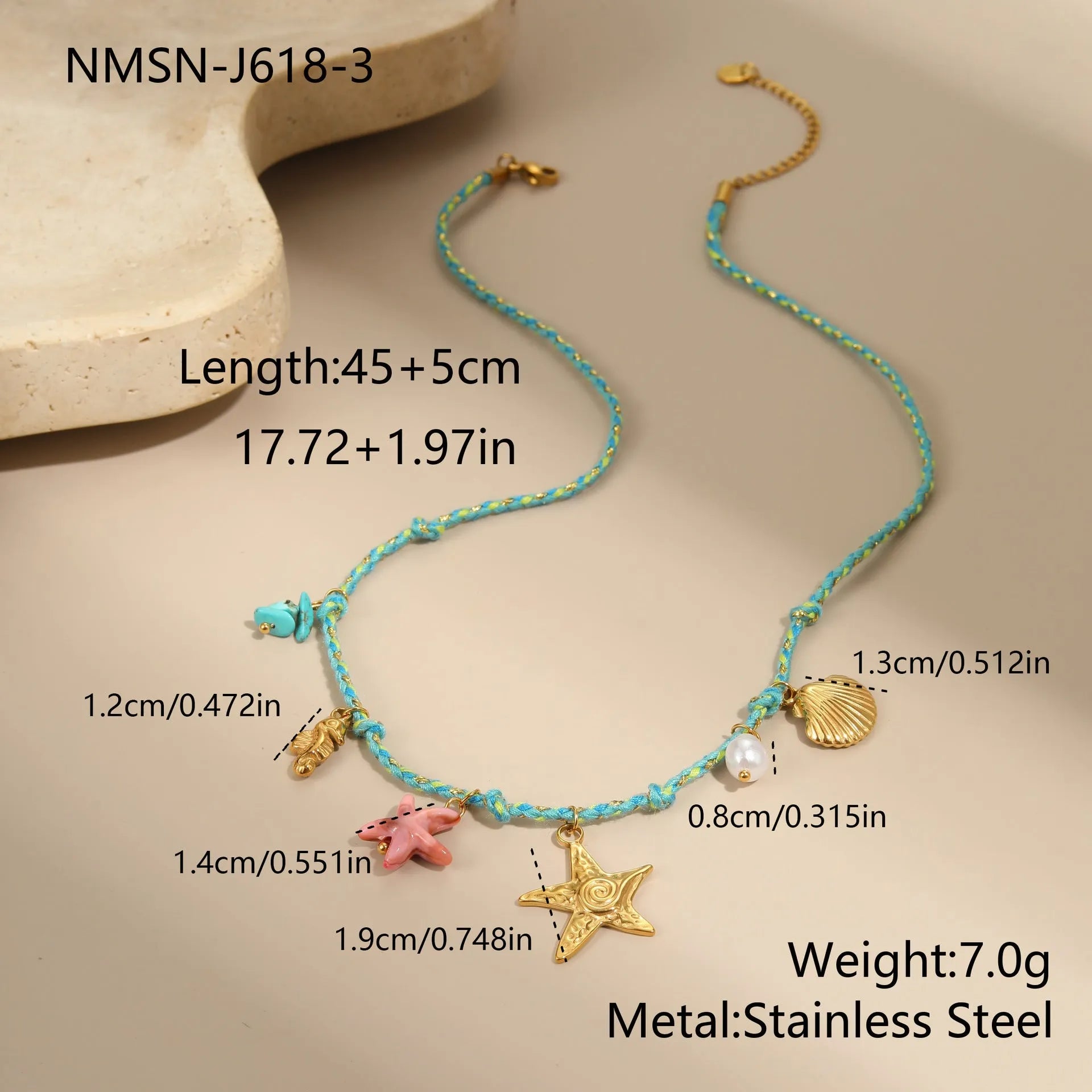 Handmade braided rope titanium steel necklace and bracelet with heart pendant on 18K gold plated chain.
