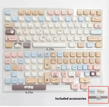 Sea Salt Cat PBT keycap set with sublimation printing showing 26 keys including 7u spacebar supplement