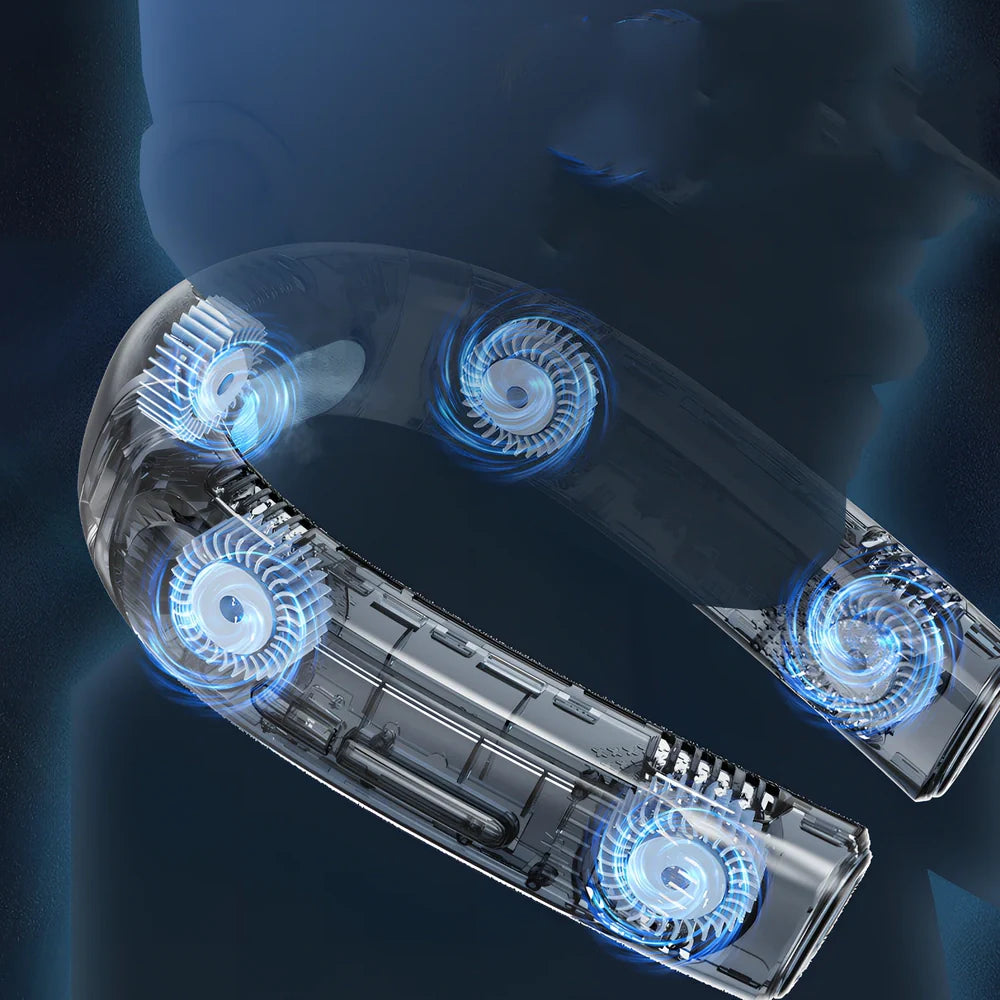 Semiconductor refrigeration hanging neck fan with five cooling units in Glacier White colour option