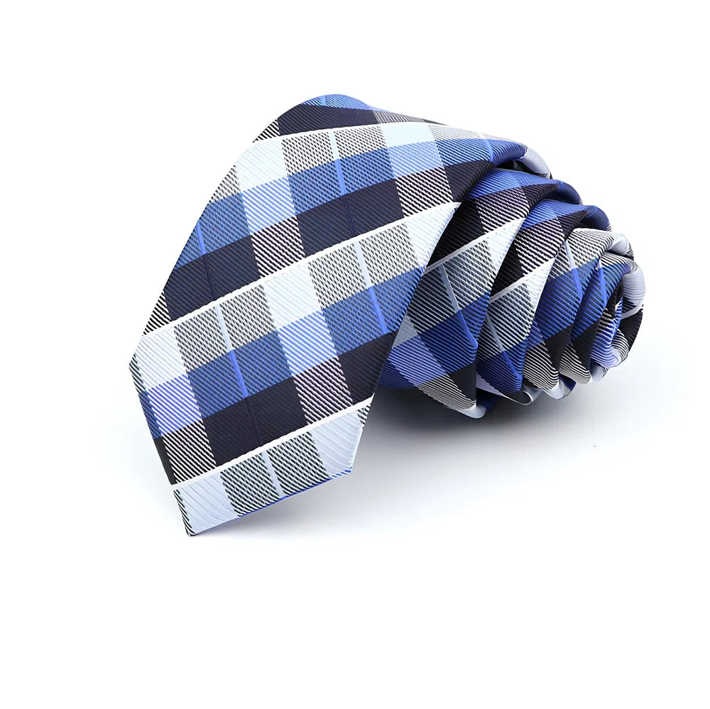 Men's 6cm skinny plaid polyester tie, 145cm length, in various patterns for casual professional look