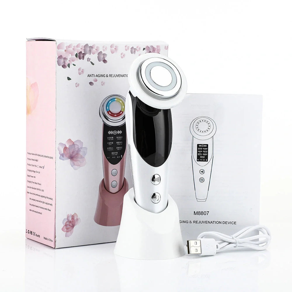 7-in-1 Facial Massager with EMS Micro-Current, Color Light Therapy, and Vibration Massage for Skin Rejuvenation, Acne Treatment, and Pore Cleansing