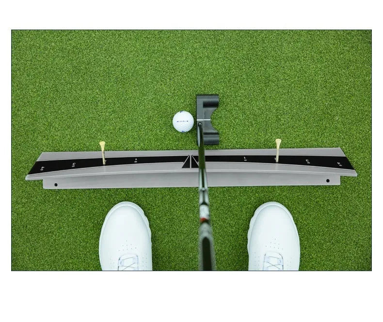 Golf putter balance simulator with adjustable rod on PVC frame for putting practice