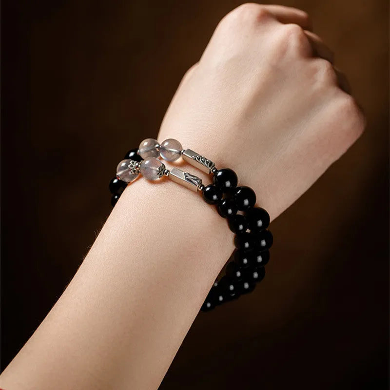 Obsidian Buddha beads couple bracelet DIY set with 8mm and 10mm sizing