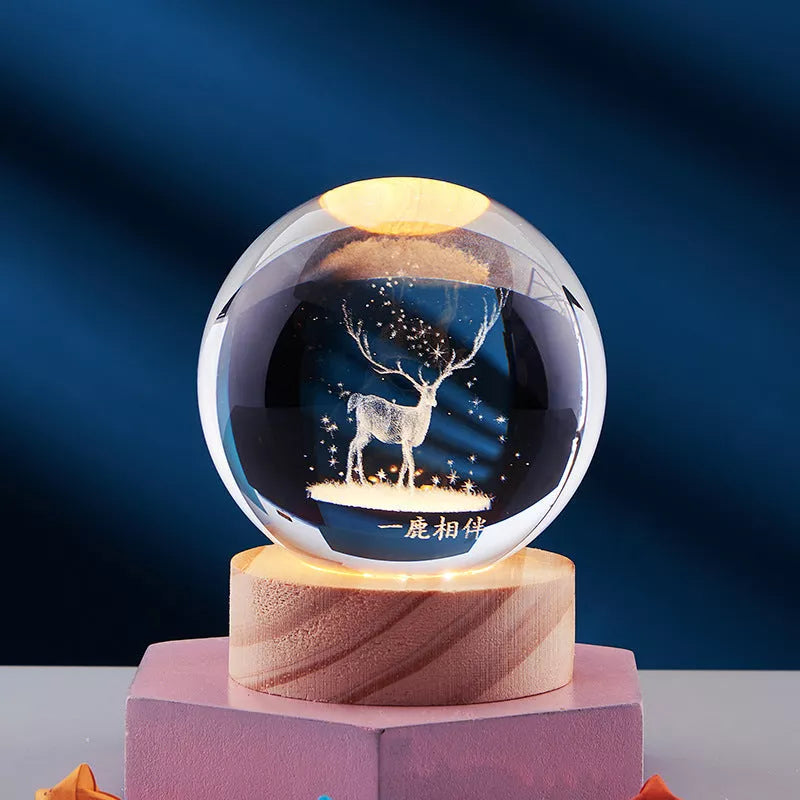 Crystal Ball Night Light with 3D Carved Solar System Design