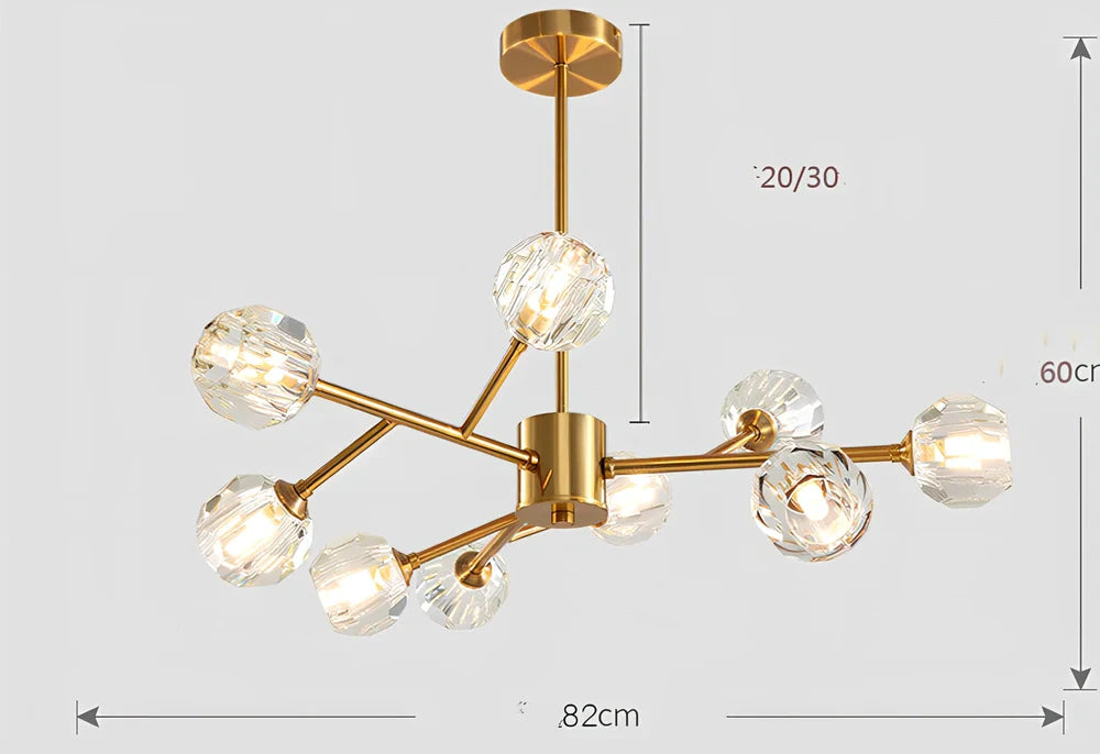 Nordic style copper chandelier with nine LED light heads and remote control