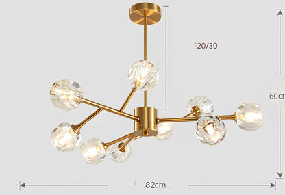 Nordic style copper chandelier with nine LED light heads and remote control