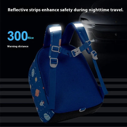 Children's schoolbag with air pillow belts showing forest animal pattern in royal blue colour