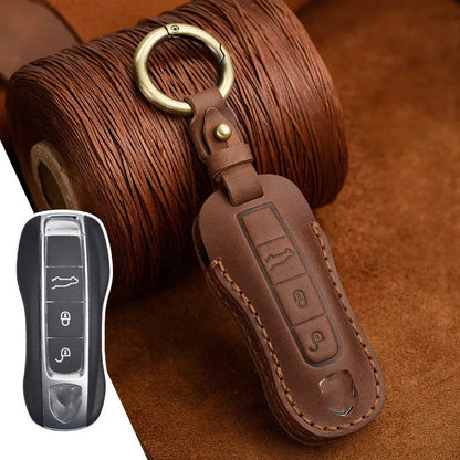 Porsche car key leather cover in blue with retro bag buckle for 4-key model