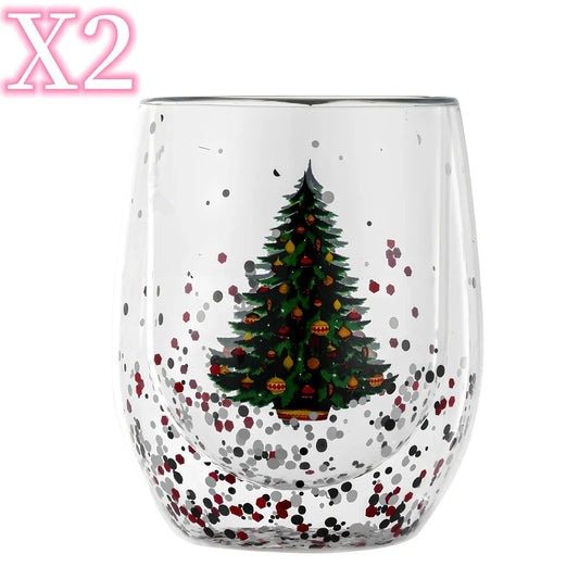 Christmas tree double-layer coffee cup with flowing sequins, 12cm height with 350ml capacity